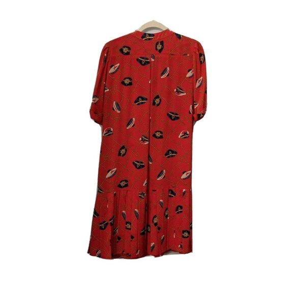 Adolfo Red Nautical Dress Gold Buttons Size L-XL Pleated Vintage Design - Picture 3 of 9